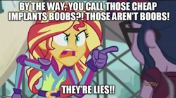 Size: 888x499 | Tagged: safe, edit, edited screencap, screencap, character:sunset shimmer, character:twilight sparkle, character:twilight sparkle (scitwi), species:eqg human, my little pony:equestria girls, angry, exploitable meme, family guy, glasses, image macro, meme, sunset yells at twilight