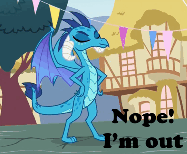 Size: 377x312 | Tagged: safe, edit, edited screencap, screencap, character:princess ember, species:dragon, episode:triple threat, g4, my little pony: friendship is magic, abandon thread, animated, flying, gif, house, i'm out, nope, reaction image, reversed, sky, tree