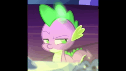 Size: 1280x720 | Tagged: safe, edit, edited screencap, screencap, character:spike, species:dragon, episode:triple threat, g4, my little pony: friendship is magic, animated, glowing frill, grumpy, sound, webm
