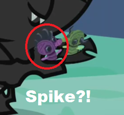 Size: 281x261 | Tagged: safe, edit, edited screencap, screencap, character:spike, character:thorax, species:changeling, species:dragon, episode:to change a changeling, g4, my little pony: friendship is magic, caption, cropped, nymph, toy, younger