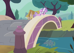 Size: 839x597 | Tagged: safe, edit, edited screencap, screencap, character:diamond tiara, episode:crusaders of the lost mark, g4, my little pony: friendship is magic, cassie (dragontales), chantal strand, dragon tales, reflection, voice actor joke