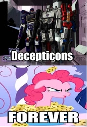 Size: 601x876 | Tagged: safe, edit, edited screencap, screencap, character:pinkie pie, species:earth pony, species:pony, episode:green isn't your color, g4, my little pony: friendship is magic, decepticon, female, floppy ears, forever, mare, megatron, soundwave, starscream, transformers