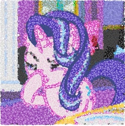 Size: 1467x1479 | Tagged: safe, edit, edited screencap, screencap, character:starlight glimmer, species:pony, species:unicorn, episode:no second prances, g4, my little pony: friendship is magic, boop, cropped, emoji, exploitable meme, female, glimmerposting, lidded eyes, meme, raised eyebrow, self-boop, smiling, smirk, solo