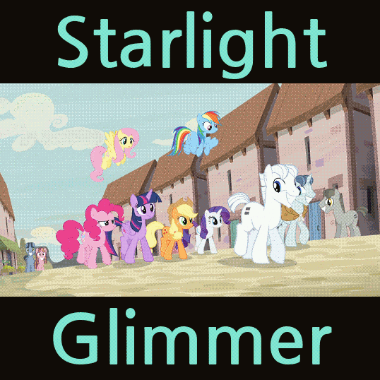 Size: 538x538 | Tagged: safe, edit, screencap, character:applejack, character:bon bon, character:double diamond, character:fluttershy, character:lyra heartstrings, character:party favor, character:pinkie pie, character:princess celestia, character:princess luna, character:queen chrysalis, character:rainbow dash, character:rarity, character:spike, character:starlight glimmer, character:sunburst, character:sweetie drops, character:thorax, character:trixie, character:twilight sparkle, character:twilight sparkle (alicorn), species:alicorn, species:changeling, species:dragon, species:pony, species:reformed changeling, episode:a royal problem, episode:celestial advice, episode:every little thing she does, episode:no second prances, episode:the cutie map, episode:the cutie re-mark, episode:to where and back again, episode:triple threat, g4, my little pony: friendship is magic, absurd file size, absurd gif size, alternate timeline, animated, applecalypsejack, background pony, canterlot castle, caption, centipede, changeling hive, changeling queen, chrysalis resistance timeline, creepy crawlies, crystal war timeline, cutie map, dragon lands, dream, everfree forest, female, gif, implied cranky doodle donkey, kitchen, levitation, library, magic, mane six, manticore, our town, ponyville, rat, snake, spider, stage, telekinesis, text, twilight's castle, twilight's castle library