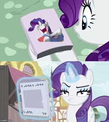 Size: 500x560 | Tagged: safe, edit, edited screencap, screencap, character:rarity, species:pony, species:unicorn, episode:fame and misfortune, episode:it isn't the mane thing about you, g4, my little pony: friendship is magic, exploitable meme, faec, female, magazine cover rarity, mare, meme, needs more jpeg, rarisnap, solo, why i'm creating a gown darling