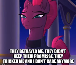 Size: 530x450 | Tagged: safe, edit, edited screencap, screencap, character:tempest shadow, species:pony, species:unicorn, my little pony: the movie (2017), broken horn, cropped, engrish, eye scar, female, grammar error, mare, scar, solo, the room, tommy wiseau