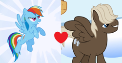 Size: 1386x716 | Tagged: safe, edit, edited screencap, screencap, character:dumbbell, character:rainbow dash, ship:dumbdash, female, male, shipping, shipping domino, straight