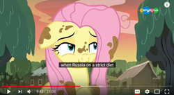 Size: 1266x695 | Tagged: safe, edit, edited screencap, screencap, character:fluttershy, species:pegasus, species:pony, episode:a health of information, g4, my little pony: friendship is magic, caption, carousel (tv channel), dirty, female, floppy ears, joke, mare, meme, solo, youtube caption
