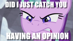 Size: 1280x720 | Tagged: safe, edit, edited screencap, screencap, character:starlight glimmer, species:pony, species:unicorn, episode:the cutie map, g4, my little pony: friendship is magic, angry, female, image macro, mare, meme, opinion, solo