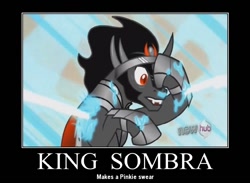 Size: 750x549 | Tagged: safe, edit, edited screencap, screencap, character:king sombra, cute, imminent death, male, motivational poster, pinkie promise, solo, sombradorable