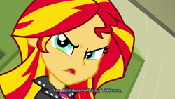 Size: 1511x850 | Tagged: safe, edit, edited screencap, screencap, character:sunset shimmer, my little pony:equestria girls, it makes sense in context, neo yokio, quote, toblerone