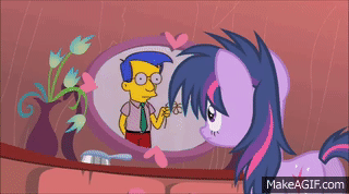 Size: 320x178 | Tagged: safe, edit, edited screencap, screencap, character:twilight sparkle, episode:bridle gossip, g4, my little pony: friendship is magic, animated, gif, homer simpson, slow smile, the dud, the simpsons, twilight flopple