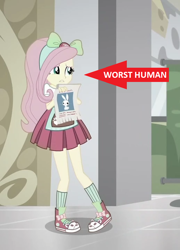 Size: 518x720 | Tagged: safe, edit, edited screencap, screencap, character:angel bunny, character:fluttershy, episode:good vibes, eqg summertime shorts, g4, my little pony: equestria girls, my little pony:equestria girls, background pony strikes again, blatant lies, heresy, op is a duck, op is trying to start shit, op is trying to start shit so badly that it's kinda funny, opinion, sad, shoes, sneakers, worst human, worst pony