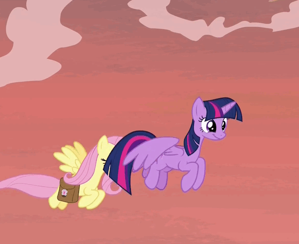 Size: 616x502 | Tagged: safe, edit, edited screencap, screencap, character:fluttershy, character:twilight sparkle, character:twilight sparkle (alicorn), species:alicorn, species:pony, episode:a health of information, g4, my little pony: friendship is magic, animated, bump, duo, gif, headbutt, reversed, saddle bag