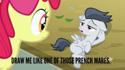 Size: 800x450 | Tagged: safe, edit, edited screencap, screencap, character:apple bloom, character:rumble, species:pegasus, species:pony, episode:marks and recreation, g4, my little pony: friendship is magic, caption, colt, draw me like one of your french girls, image macro, male, meme, text, titanic