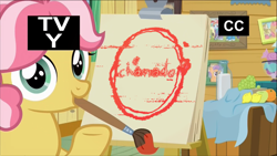 Size: 1320x742 | Tagged: safe, edit, edited screencap, screencap, character:kettle corn, species:pony, episode:marks and recreation, g4, my little pony: friendship is magic, brazil, exploitable meme, kettle draws, meme, portuguese, the ring, tv-y