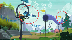 Size: 1920x1080 | Tagged: safe, edit, edited screencap, screencap, character:high winds, episode:marks and recreation, g4, my little pony: friendship is magic, clothing, obstacle course, uniform, wonderbolts, wonderbolts uniform