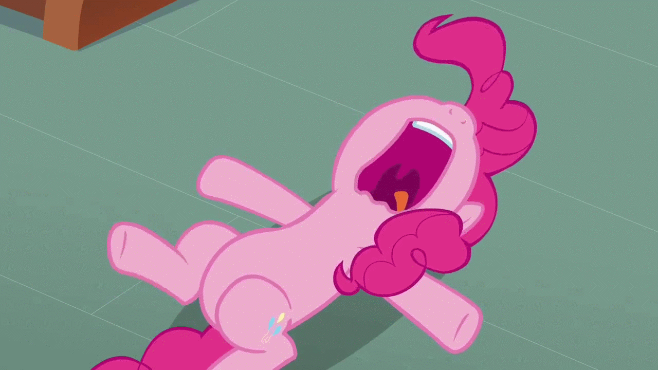 Size: 1280x720 | Tagged: safe, edit, edited screencap, screencap, character:pinkie pie, episode:too many pinkie pies, g4, my little pony: friendship is magic, animated, female, leg wiggle, nose in the air, on back, snoring, solo