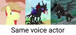 Size: 2560x1173 | Tagged: safe, edit, screencap, character:bright mac, character:pharynx, character:pony of shadows, character:stygian, species:changeling, species:pony, episode:shadow play, episode:the perfect pear, episode:to change a changeling, g4, my little pony: friendship is magic, bill newton, exploitable meme, meme, same voice actor, solo