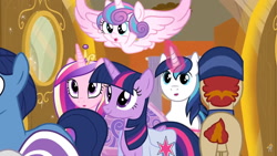 Size: 1920x1080 | Tagged: safe, edit, edited screencap, screencap, character:night light, character:princess cadance, character:princess flurry heart, character:shining armor, character:twilight sparkle, character:twilight sparkle (alicorn), character:twilight velvet, species:alicorn, species:pony, episode:once upon a zeppelin, g4, my little pony: friendship is magic, diaperless edit, nude edit, nudity