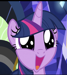 Size: 1436x1618 | Tagged: safe, edit, edited screencap, screencap, character:twilight sparkle, character:twilight sparkle (alicorn), species:alicorn, species:pony, episode:shadow play, g4, my little pony: friendship is magic, :d, cute, faec, reaction image, smiley face, twiabetes