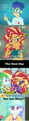 Size: 397x1643 | Tagged: safe, edit, edited screencap, screencap, character:flash sentry, character:princess celestia, character:principal celestia, character:rainbow dash, character:sunset shimmer, ship:flashimmer, episode:subs rock, eqg summertime shorts, equestria girls:friendship games, equestria girls:legend of everfree, g4, my little pony: equestria girls, my little pony:equestria girls, clothing, doctor, drunk, drunker shimmer, female, male, parody, shipping, straight
