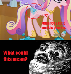 Size: 499x519 | Tagged: safe, edit, edited screencap, screencap, character:princess cadance, episode:the crystal empire, g4, my little pony: friendship is magic, hub logo, rage face, text