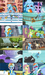 Size: 1514x2531 | Tagged: safe, edit, edited screencap, screencap, character:chickadee, character:discord, character:doctor caballeron, character:fluttershy, character:ms. peachbottom, character:quibble pants, character:rainbow dash, character:spitfire, character:twilight sparkle, episode:bridle gossip, episode:daring done, episode:dragonshy, episode:games ponies play, episode:newbie dash, episode:princess twilight sparkle, episode:rarity investigates, episode:sonic rainboom, episode:stranger than fanfiction, episode:tanks for the memories, episode:the return of harmony, episode:wonderbolts academy, g4, my little pony: friendship is magic, comparison, crying, drama, drama bait, meme, tears of pain