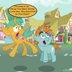 Size: 539x540 | Tagged: safe, edit, edited screencap, screencap, character:carrot top, character:golden harvest, character:snails, character:snips, episode:magic duel, g4, my little pony: friendship is magic, my little pony: the movie (2017), cropped, dialogue, implied fizzlepop berrytwist, implied tempest shadow, ponyville, speech bubble