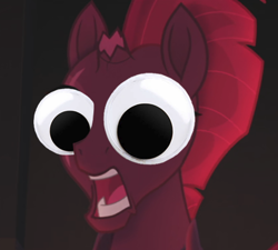 Size: 422x379 | Tagged: safe, edit, edited screencap, screencap, character:tempest shadow, species:pony, species:unicorn, my little pony: the movie (2017), spoiler:comic, broken horn, female, googly eyes, mare, meme, open up your *very* eyes, open up your eyes, pun, special eyes