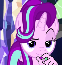 Size: 510x532 | Tagged: safe, edit, edited screencap, screencap, character:starlight glimmer, species:pony, species:unicorn, episode:shadow play, g4, my little pony: friendship is magic, aho, exploitable meme, glimmerposting, hand, meme, nail polish, pepe the frog, smug, starlight glimmer is best pony