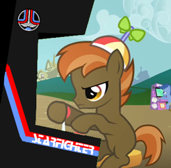 Size: 367x360 | Tagged: safe, edit, edited screencap, screencap, character:archer, character:button mash, episode:hearts and hooves day, g4, my little pony: friendship is magic, arcade, arcade game, archer (character), cropped, dexterous hooves, gamer, high score, scootablue, solo focus, the last starfighter
