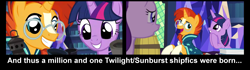 Size: 2851x800 | Tagged: safe, edit, edited screencap, screencap, character:starlight glimmer, character:sunburst, character:twilight sparkle, character:twilight sparkle (alicorn), species:alicorn, species:pony, species:unicorn, ship:twiburst, episode:uncommon bond, g4, my little pony: friendship is magic, adorable face, cute, female, glasses, jealous, male, mare, shipping, shipping fuel, stallion, straight, sunbetes, sunburst's glasses, sunburst's robe, twilight's castle