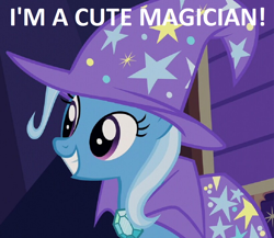 Size: 984x856 | Tagged: safe, edit, edited screencap, screencap, character:trixie, species:pony, species:unicorn, episode:uncommon bond, g4, my little pony: friendship is magic, cape, clothing, cropped, cute, diatrixes, female, hat, mare, solo, trixie's cape, trixie's hat, truth