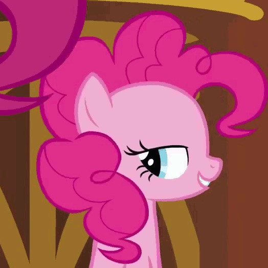 Size: 524x524 | Tagged: safe, edit, edited screencap, screencap, character:pinkie pie, episode:too many pinkie pies, g4, my little pony: friendship is magic, animated, betcha can't make a face crazier than this, g3 faic, pinkie blind, reversed