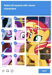 Size: 480x694 | Tagged: safe, edit, edited screencap, screencap, character:starlight glimmer, character:sunset shimmer, species:pony, species:unicorn, equestria girls:mirror magic, g4, my little pony: equestria girls, my little pony:equestria girls, spoiler:eqg specials, background pony strikes again, bag, canon, captcha, duo, female, hilarious in hindsight, mare, op doesn't know what canon means, op is a duck, op is trying to start shit, saddle bag
