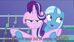 Size: 800x450 | Tagged: safe, edit, edited screencap, screencap, character:starlight glimmer, character:trixie, episode:all bottled up, g4, my little pony: friendship is magic, floppy ears, implied murder, rock-a-doodle, trixie's puppeteering