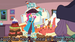 Size: 1366x768 | Tagged: safe, edit, edited screencap, screencap, character:pinkie pie, episode:pinkie sitting, g4, my little pony: equestria girls, my little pony:equestria girls, image macro, lily pad (equestria girls), meme, pinkie pirate, pirate, pirate pinkie pie