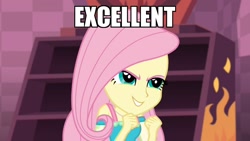 Size: 1366x768 | Tagged: safe, edit, edited screencap, screencap, character:fluttershy, episode:a fine line, g4, my little pony: equestria girls, my little pony:equestria girls, evil, excellent, fluttershy's revenge, image macro, meme, mr. burns, parody, the simpsons