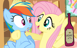 Size: 900x563 | Tagged: safe, edit, edited screencap, screencap, character:fluttershy, character:rainbow dash, episode:may the best pet win, g4, my little pony: friendship is magic, alcohol, cigarette, smoking, wine, wine bottle