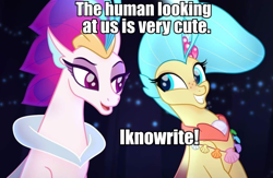 Size: 738x482 | Tagged: safe, edit, edited screencap, screencap, character:princess skystar, character:queen novo, species:seapony (g4), my little pony: the movie (2017), bronybait, female, image macro, like mother like daughter, meme, mother and daughter, she knows, text