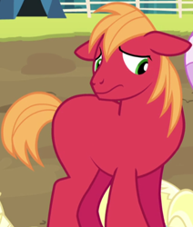 Size: 520x612 | Tagged: safe, edit, edited screencap, screencap, character:big mcintosh, species:pony, episode:brotherhooves social, g4, my little pony: friendship is magic, cropped, male, missing cutie mark, nervous, nude edit, nudity, red, sad, solo