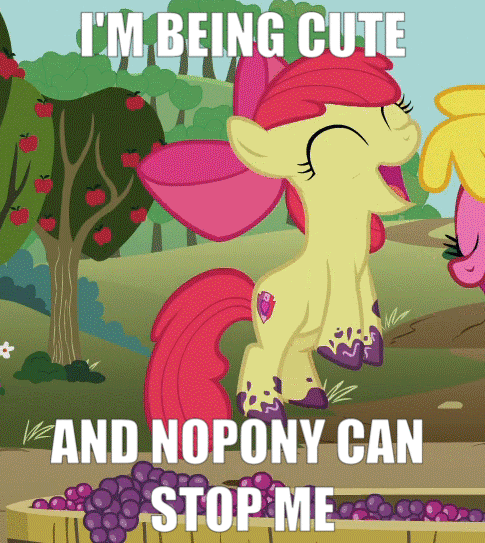 Size: 485x543 | Tagged: safe, edit, edited screencap, screencap, character:apple bloom, character:cherry berry, species:earth pony, species:pony, episode:on your marks, g4, my little pony: friendship is magic, adorabloom, and nopony can stop me, animated, cute, image macro, jumping, meme, perfect loop