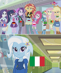 Size: 1136x1364 | Tagged: safe, edit, edited screencap, screencap, character:applejack, character:fluttershy, character:pinkie pie, character:rainbow dash, character:rarity, character:starlight glimmer, character:sunset shimmer, character:trixie, character:twilight sparkle, my little pony:equestria girls, spoiler:eqg specials, argentina, belgium, brazil, eqg flag-tag meme, flag, football, france, germany, humane five, humane seven, humane six, italy, mane six, obligatory pony, poland, portugal, russia, sports, world cup