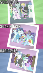 Size: 640x1079 | Tagged: safe, edit, edited screencap, screencap, character:amethyst star, character:bruce mane, character:candy mane, character:carrot top, character:cloud kicker, character:coco crusoe, character:doctor whooves, character:fancypants, character:fine line, character:golden harvest, character:lyra heartstrings, character:meadow song, character:minuette, character:orion, character:rainbow dash, character:rainbowshine, character:rarity, character:soarin', character:sparkler, character:spike, character:sweetie belle, character:time turner, species:pony, ship:raripants, ship:soarindash, ship:spikebelle, episode:a canterlot wedding, g4, my little pony: friendship is magic, bridesmaid dress, clothing, compilation, dancing, dress, female, flower girl, image macro, male, meme, party, photo, shipping, straight, wonderbolts dress uniform