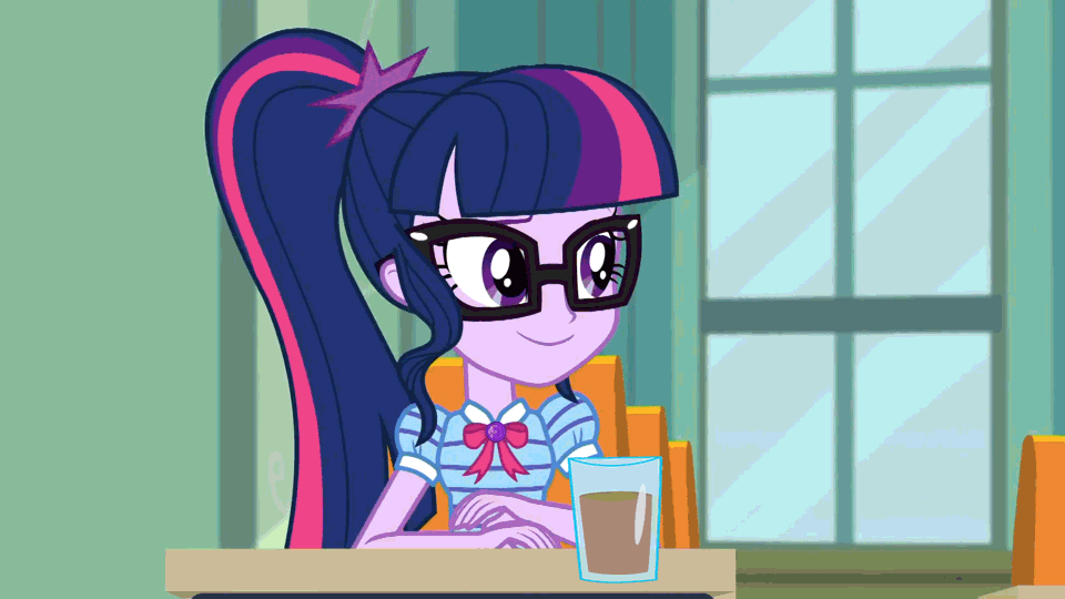 Size: 960x540 | Tagged: safe, edit, edited screencap, screencap, character:twilight sparkle, character:twilight sparkle (scitwi), species:eqg human, episode:the finals countdown, g4, my little pony: equestria girls, my little pony:equestria girls, animated, caption, chocolate, chocolate milk, everything is ruined, exploitable meme, female, gif, image macro, meme, milk, pure unfiltered evil, solo, spilled milk, text