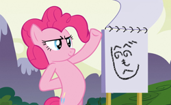 Size: 640x393 | Tagged: safe, edit, edited screencap, screencap, character:pinkie pie, episode:too many pinkie pies, g4, my little pony: friendship is magic, henohenomoheji, japanese, notebook