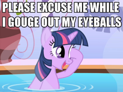 Size: 600x449 | Tagged: safe, edit, edited screencap, screencap, character:twilight sparkle, character:twilight sparkle (unicorn), species:pony, species:unicorn, episode:green isn't your color, g4, my little pony: friendship is magic, cannot unsee, eye poke, image macro, meme, reaction image, this will end in blindness, this will end in pain