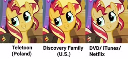 Size: 3412x1573 | Tagged: safe, edit, edited screencap, screencap, character:sunset shimmer, species:pony, species:unicorn, equestria girls:mirror magic, g4, my little pony: equestria girls, my little pony:equestria girls, spoiler:eqg specials, bag, bust, comparison, cropped, female, looking up, mare, saddle bag, smiling, solo, you had one job