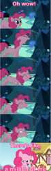 Size: 500x1673 | Tagged: safe, edit, edited screencap, screencap, character:pinkie pie, species:earth pony, species:pony, episode:too many pinkie pies, g4, my little pony: friendship is magic, :t, bruh, caption, comic, drugs, eating, eyes closed, eyes on the prize, female, glow, image macro, junkie pie, lidded eyes, looking at something, mare, mushroom, nom, one eye closed, open mouth, puffy cheeks, smiling, text, truth, wide eyes, wink